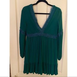 Boho green mini dress